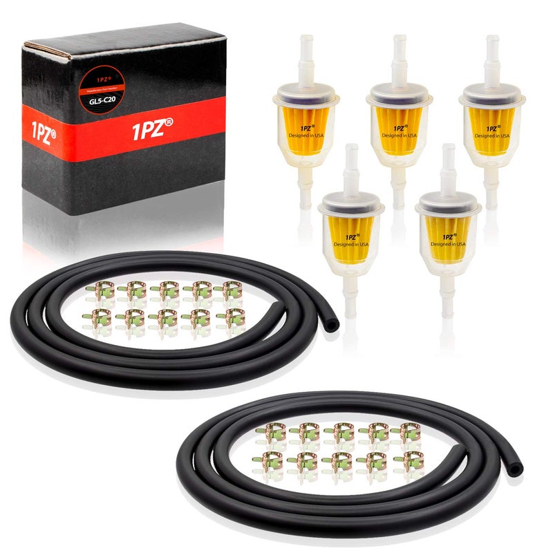 1PZ GL5-C20 3/16 & 1/4 Inch ID Gas Fuel Line Tubing Hose Clamps and Fuel Filter Set for Kawasaki Kohler Briggs & Stratton Small Engines - Image 1
